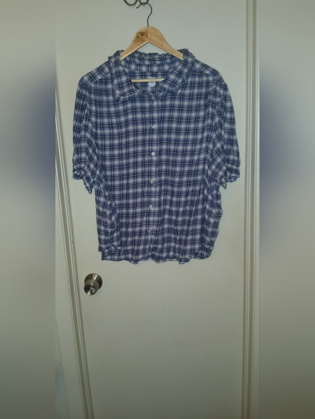 Women's Gap Ruffle Neck Plaid Top Size Xxl